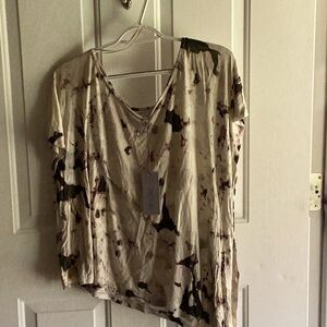 Women's Cream and Brown Jennifer Lopez top